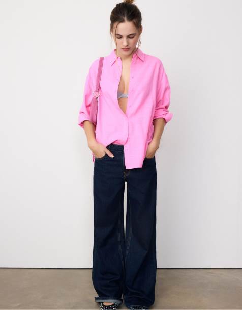 Stradivarius Flowing shirt with linen in pastel pink - view 1