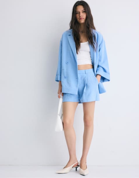 Stradivarius flowing tailored co-ord in blue - view 1