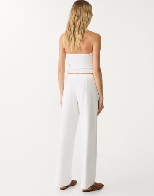Stradivarius Flowy pants with pockets in ecru, 2 of 4