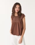 [Stradivarius] Stradivarius flowy top in brown M BROWN