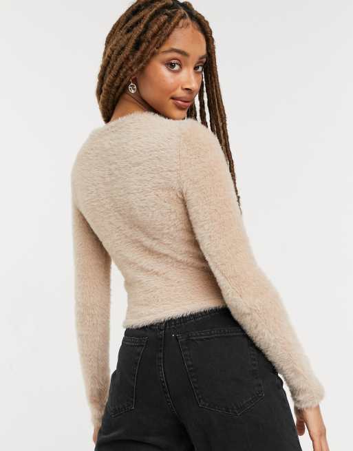 Stradivarius fluffy jumper in beige