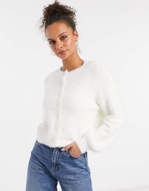 Stradivarius fluffy knit cardigan co-ord in ecru