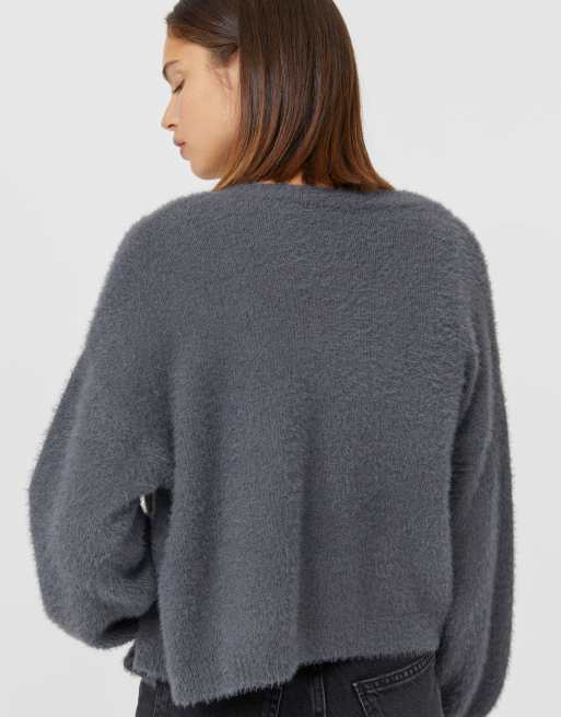 Grey hot sale fuzzy cardigan