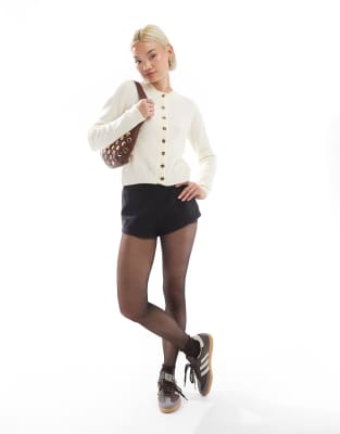 Stradivarius Fluffy Knit Cardigan In Beige-neutral