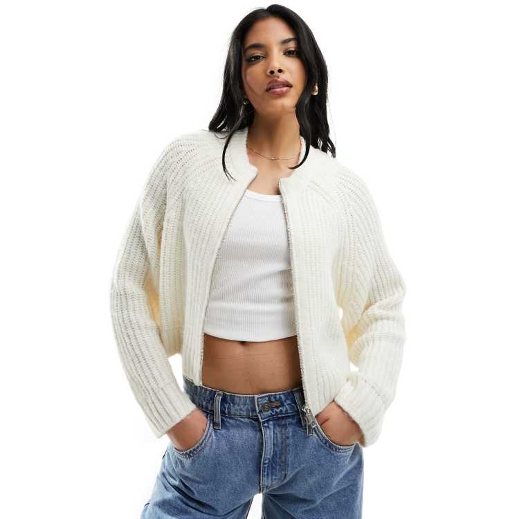 TEXTURED KNIT CARDIGAN - Mid-ecru