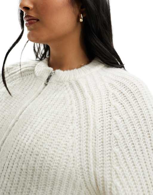 RIBBED KNIT CARDIGAN - Ecru