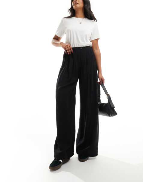 Stradivarius fluid pleat front trouser in black 