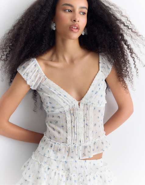 Stradivarius Fluid top with buttons in sky blue - view 1