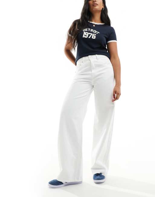 Stradivarius fluid wide leg jeans in white