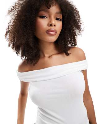 Stradivarius Fold Over Seamless Bardot Top In White