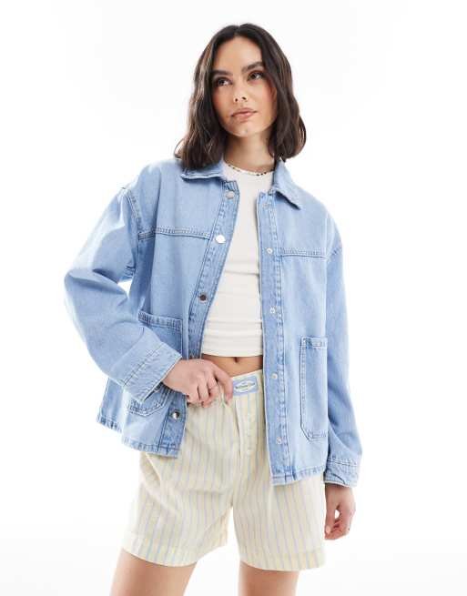 Stradivarius - Forvasket blå oversized overskjorte i denim