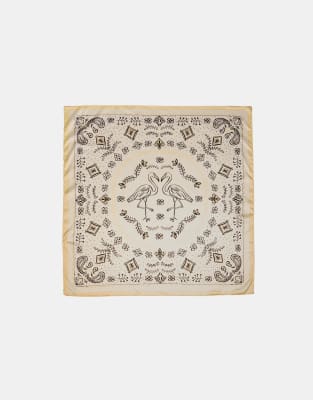 Stradivarius - Foulard à motif cachemire et flamant rose - Écru-Blanc