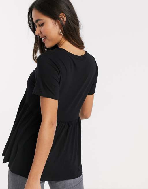 Stradivarius frill t shirt in black ASOS