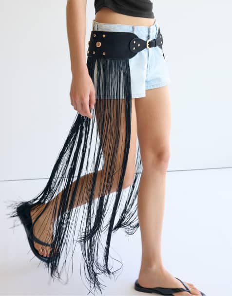 Stradivarius Fringe belt in black - view 1