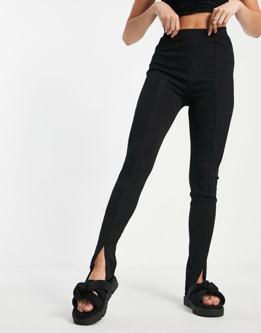 Stradivarius Split Front Leggings In Black for Women