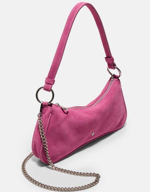Stradivarius – Fuchsiafärgad, månformad axelremsväska i 100% läder, 4 av 4