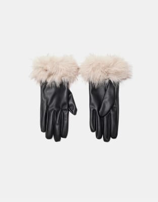 Stradivarius - Gants en fausse fourrure - Noir