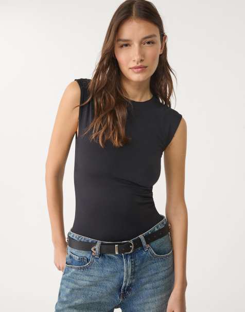 Stradivarius Gathered bodysuit in black - view 1