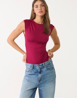 Stradivarius gathered bodysuit in burgundy - view 1