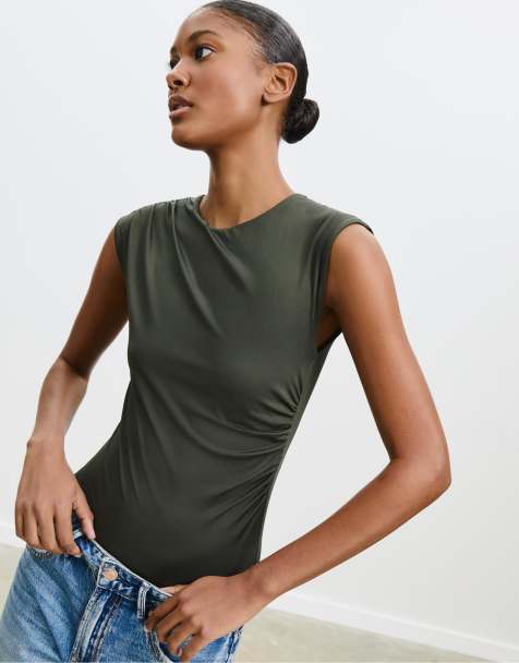 Stradivarius Gathered bodysuit in green