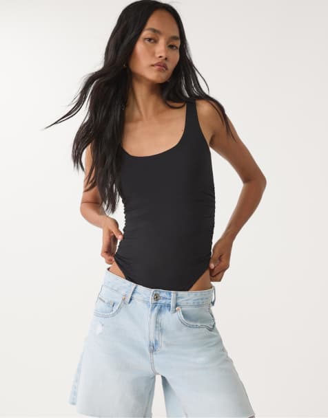 Stradivarius Gathered polyamide bodysuit in black - view 1
