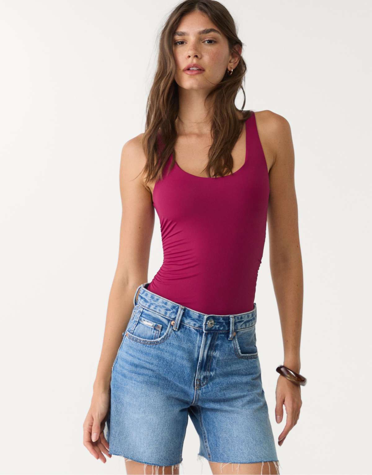 Stradivarius Gathered polyamide bodysuit in light pink
