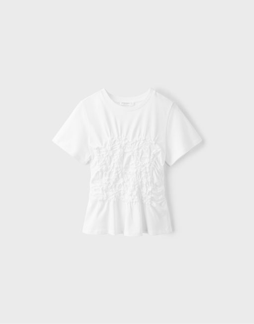 Stradivarius Gathered t-shirt in ecru, 6 of 7