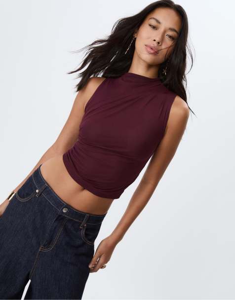 Stradivarius Gathered tulle t-shirt in purple - view 1