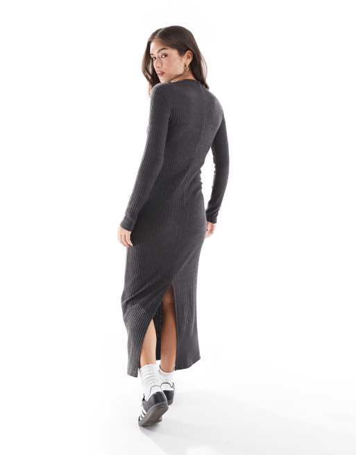 Jurken Midi Trui Jurk Grijs Stradivarius Geborstelde Midi-jurk Met