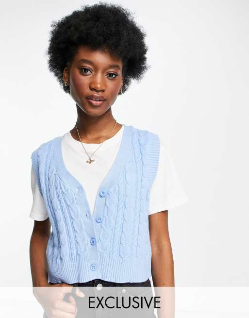 Stradivarius - Gebreid hemdje met knoopsluiting in blauw