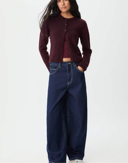 Stradivarius - Gebreid jack met knopen in bordeauxrood