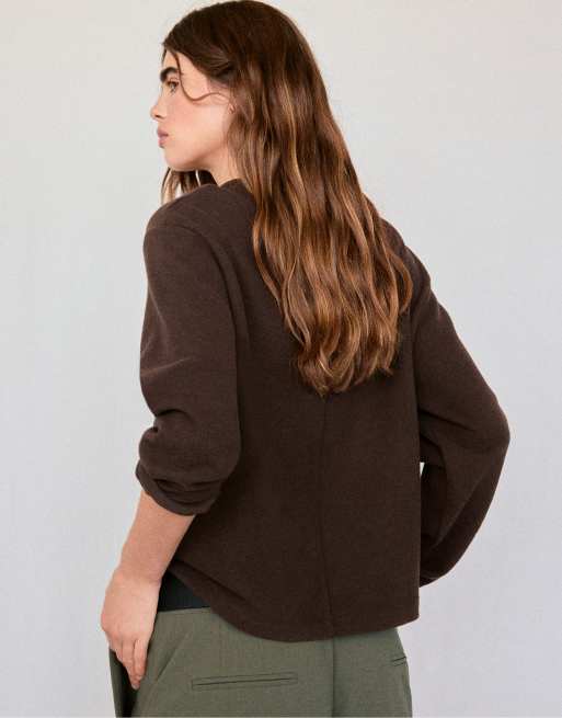 Stradivarius - Gebreid T-shirt met ronde hals in bruin, 3 van 7