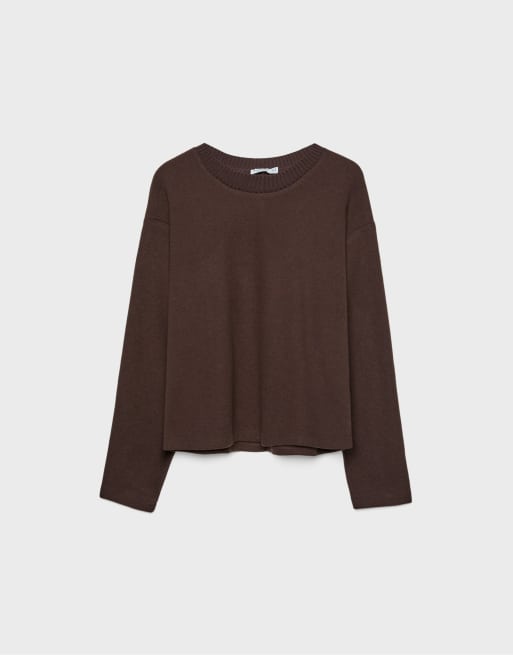 Stradivarius - Gebreid T-shirt met ronde hals in bruin, 6 van 7