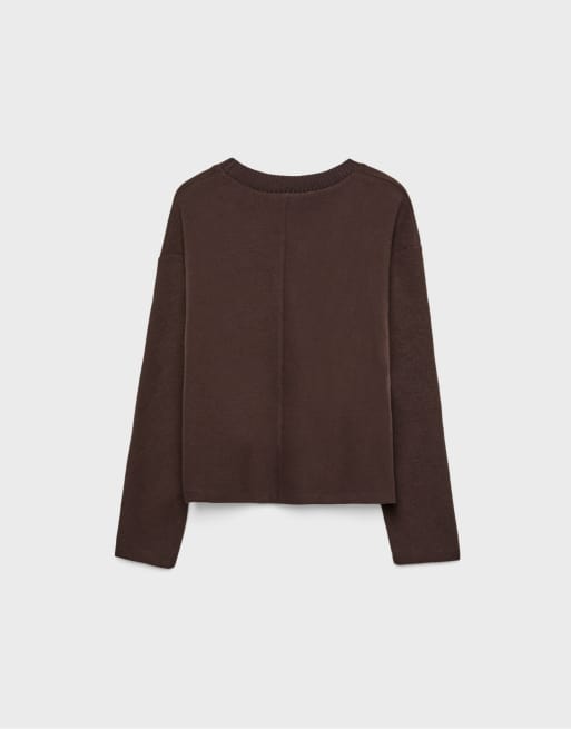 Stradivarius - Gebreid T-shirt met ronde hals in bruin, 7 van 7