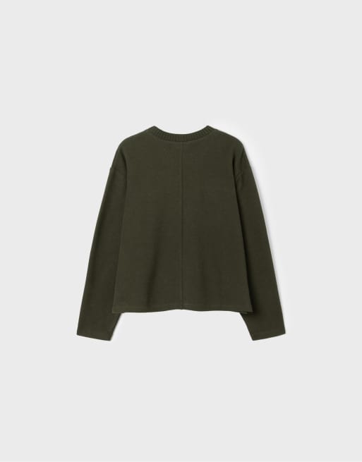 Stradivarius gebreid T-shirt met ronde hals in kaki, 7 van 7