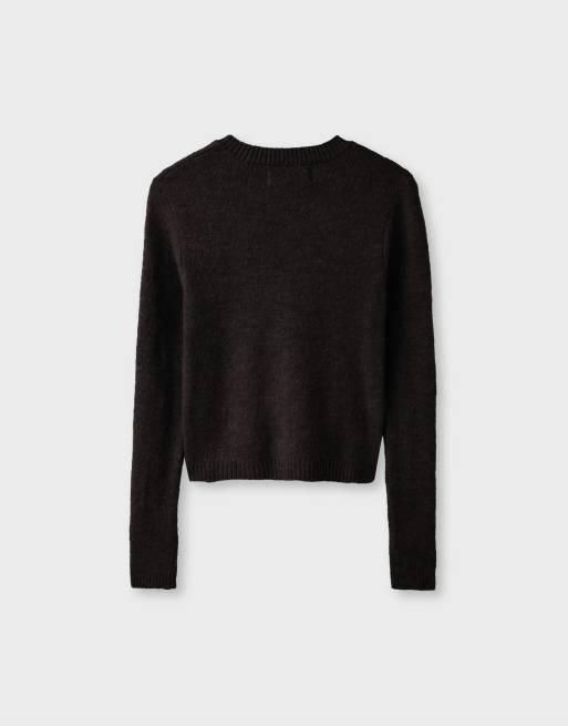 Stradivarius - Gebreid vest met knopen in bruin, 7 van 7