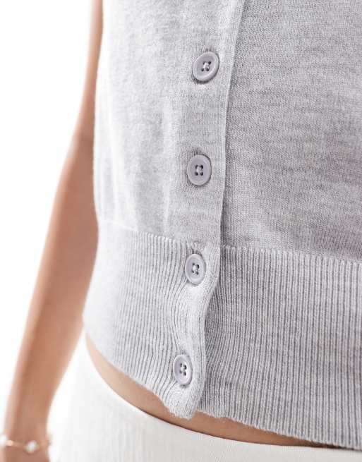Stradivarius - Gebreid vest met korte mouwen in grijs, 3 van 4