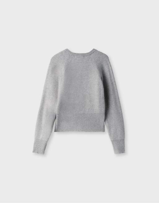 Stradivarius gebreid vest met raglanmouwen in grijs gemêleerd, 7 van 7