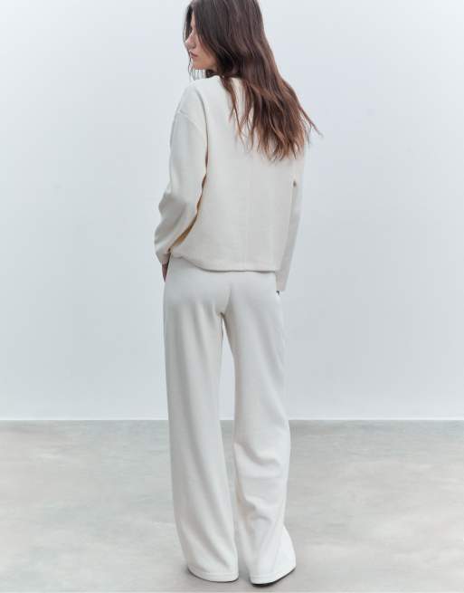 Stradivarius - Gebreide broek met naaddetail in ecru, 3 van 4
