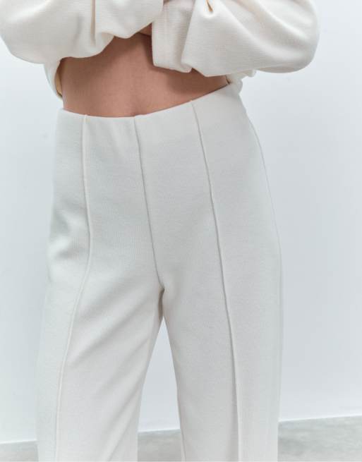 Stradivarius - Gebreide broek met naaddetail in ecru, 4 van 4