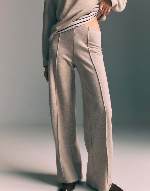 Stradivarius - Gebreide broek met siernaden in gemêleerd beige, 2 van 4