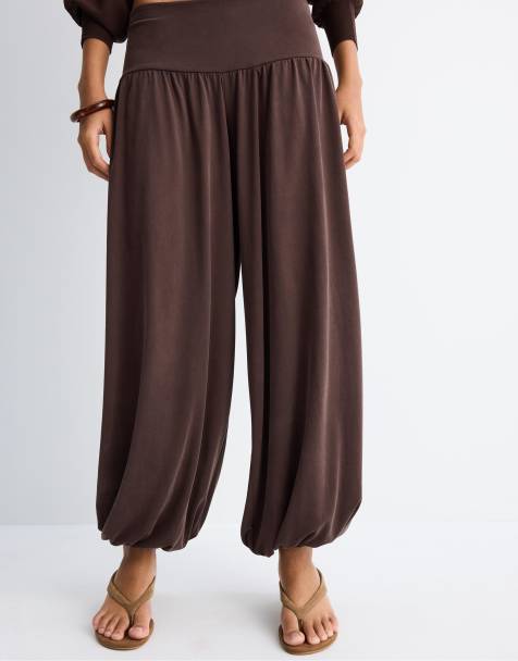 Stradivarius - Gebreide sarouel broek in bruin - view 1