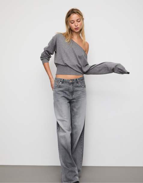 Stradivarius - Gebreide sweater met boothals in donkergrijs - view 1