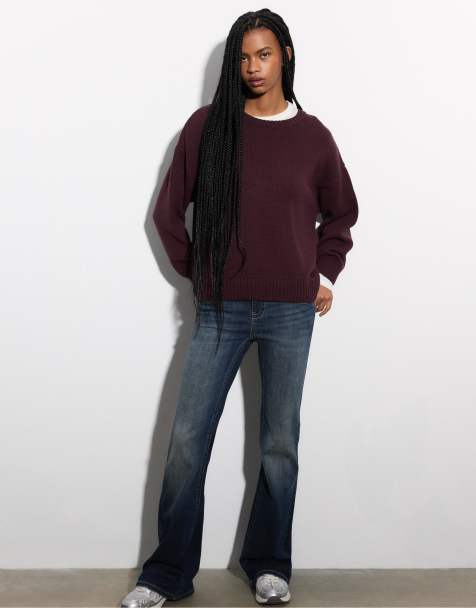 Stradivarius - Gebreide sweater met ronde hals in bordeauxrood - view 1