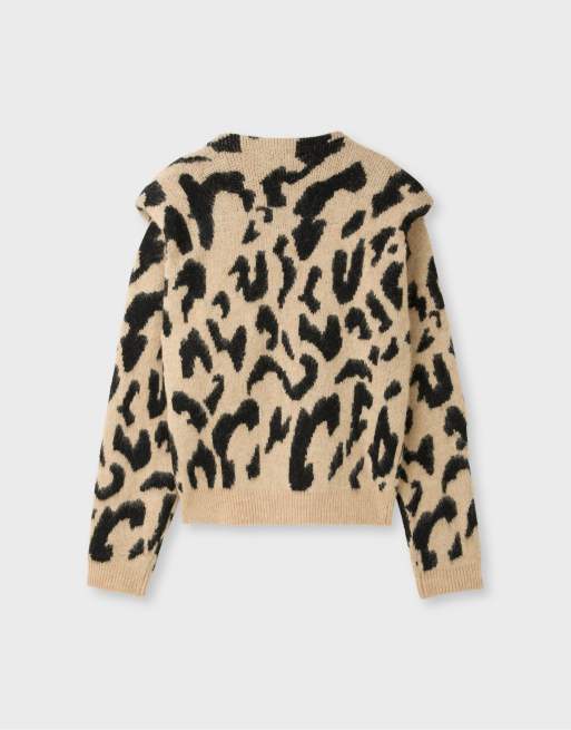 Stradivarius gebreide trui met luipaardprint in beige, 7 van 7