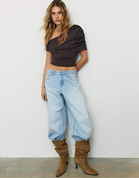 Stradivarius - Gedrapeerde polyamide top in bruin - view 1