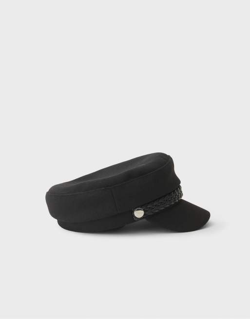 Stradivarius geflochtene Matrosenmütze in Schwarz, 4 von 4