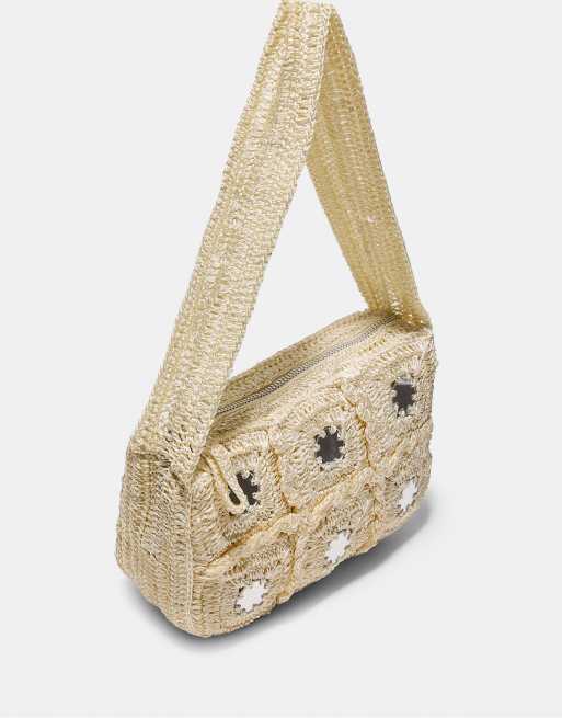 Stradivarius – Gehäkelte Schultertasche in Ecru mit Spiegeln, 2 von 4