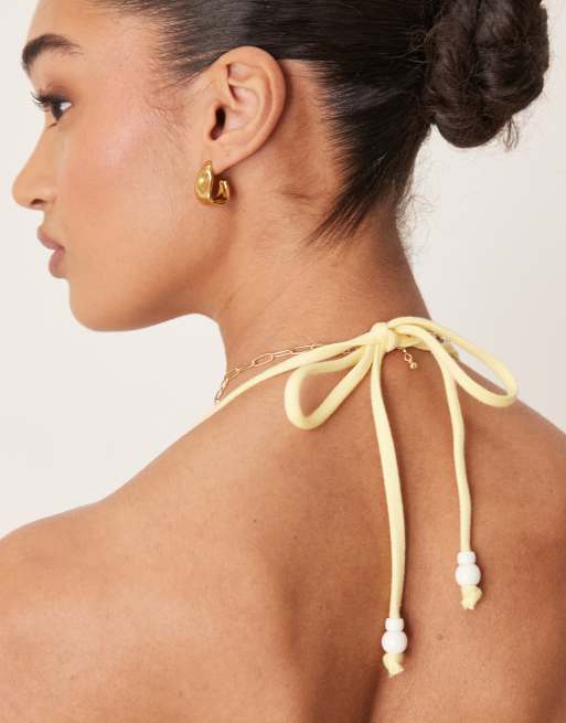 Stradivarius – Gekräuseltes Bikinioberteil in Gelb, 2 von 4