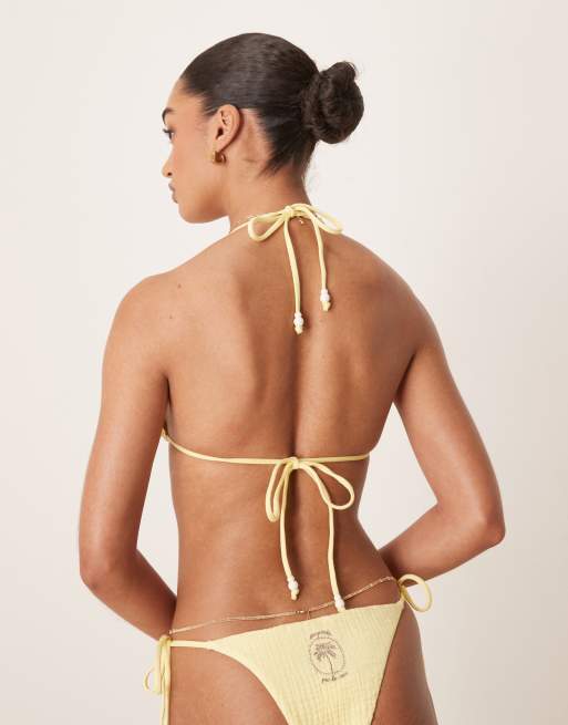 Stradivarius – Gekräuseltes Bikinioberteil in Gelb, 4 von 4